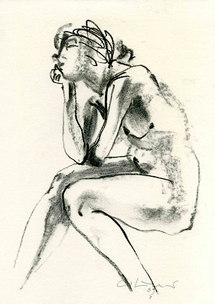 Akt, sitzend, Kohle, 25,5x18cm, 2009