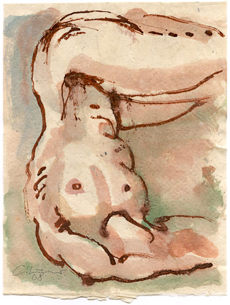 Akt, kopfüber, Tusche/Aquarell, 20,5 x 15,5 cm, 2008